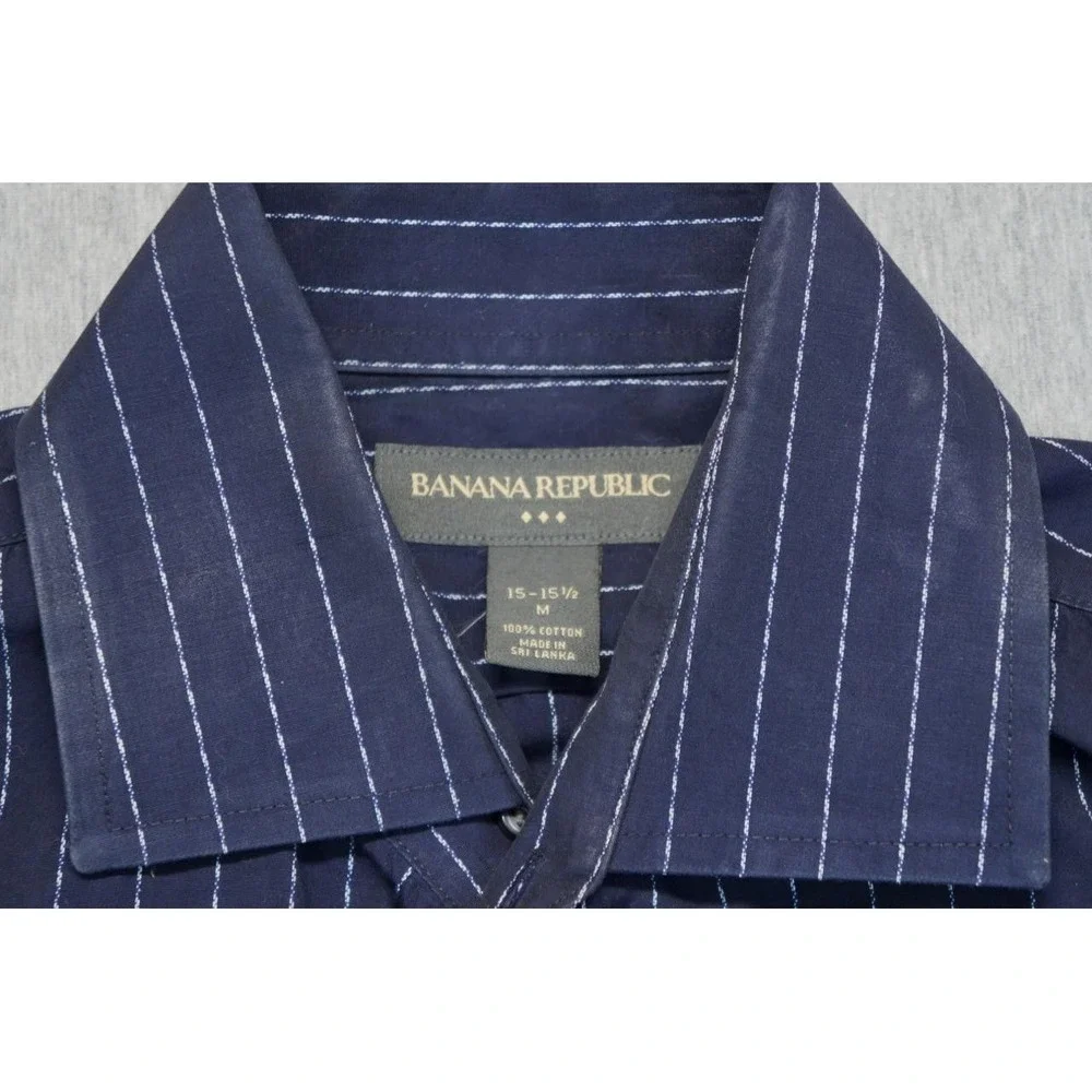 Banana Republic Shirt Mens Medium 15-15 1/2 Blue White Striped Button Down Up